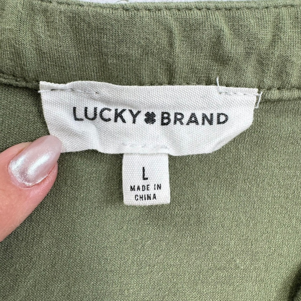 Lucky Brand Womens Tiered Mini Dress Olive Green V-Neck Flutter Sleeve Large - Picture 4 of 10